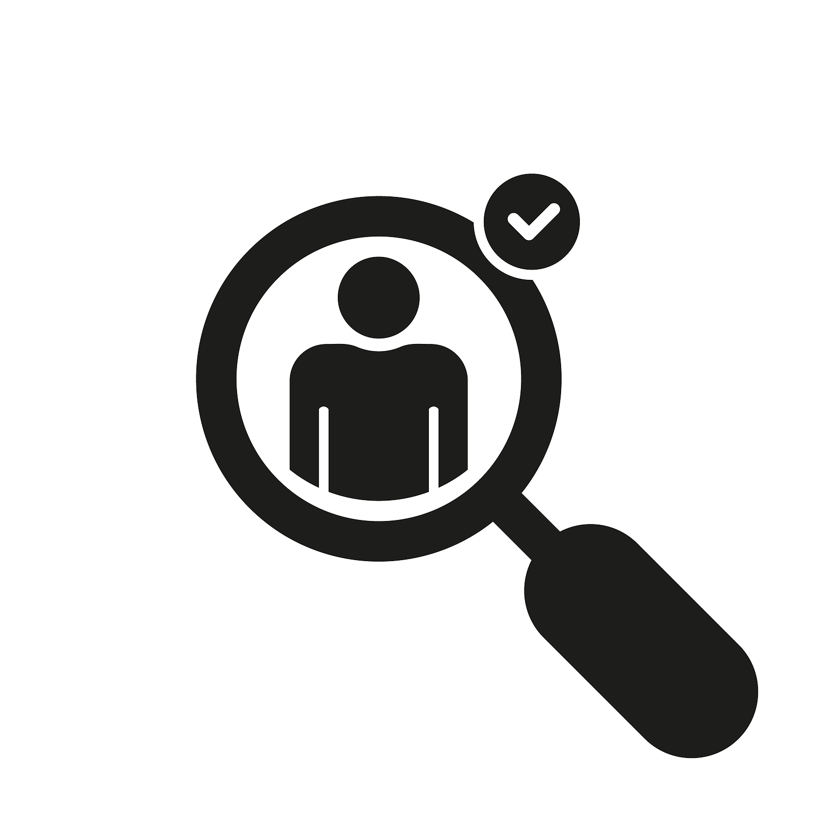 Find Qualify Status Employee Silhouette Icon. Search, Select, Check, Magnify Person Pictogram. Checked Qualify Status of Employee Symbol. People Social Grade. Isolated Vector Illustration